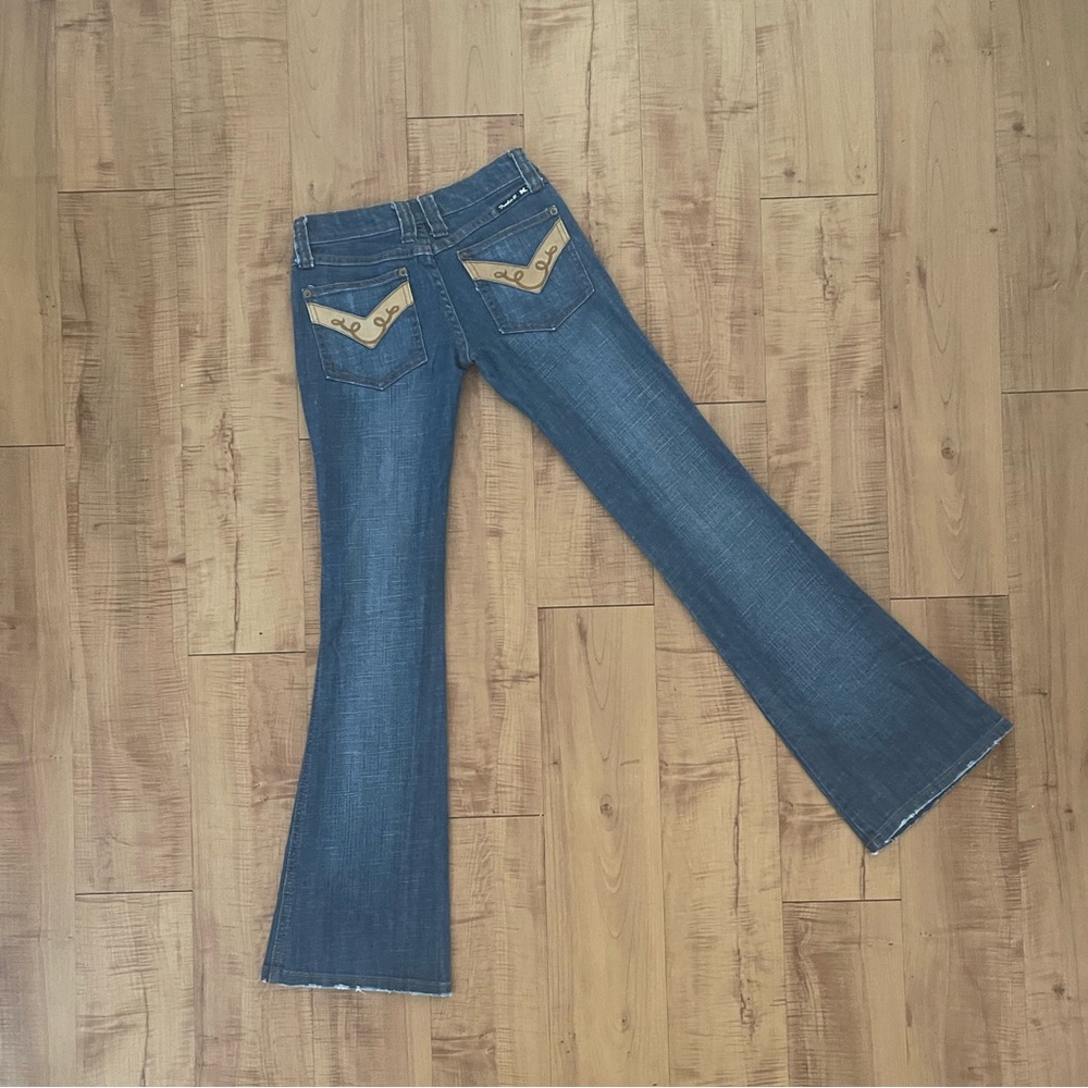 Frankie B. Boot Flare Cut Jeans with Leather Patches Brand New Vintage